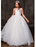 Beaded White Lace Glitter Tulle Latest Flower Girl Dress